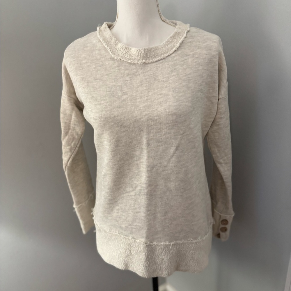 Soft surroundings rustica cream sweatshirt with button detail sleeves - Picture 2 of 10